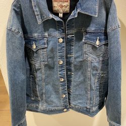 Brand new true religion women oversize glitter denim jacket size L retail $159