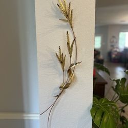 Pair of Vintage Malleable Brass and Copper Tin Wheat Stalk Brutalist Wall Decor
