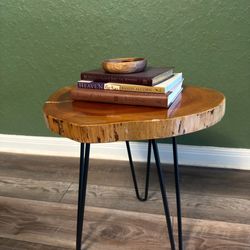 Natural Live Edge Wood Side Table - Hairpin Legs (New/Assembled)