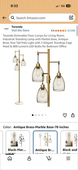 Torondo Dimmable Floor Lamps for Living Room, Industrial Standing Lamp with Marble Base, Antique Bra