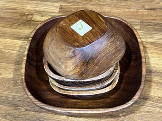 Genuine Teak Wooden Bowl Set Salad Bowl Set. Hardwood Bowl Vintage Goodwood Bowl. MCM. 