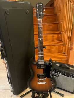 Epiphone SG Guitar w/ Hardshell Case, Fender Amp