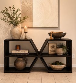 Real Wood, Modern Geometric Console Table/Display Shelf - 63"