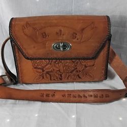 Leather Saddle Bag Purse with Leather Wallet Floral Pattern