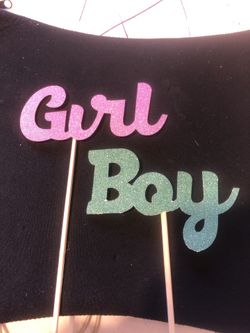 Boy or girl word cutouts for any occasion cupcake topper cake topper signs baby gender reveal any theme