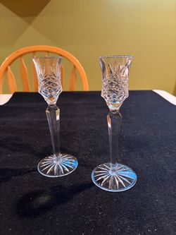Set of (2) Etched Clear Glass Candle Holders