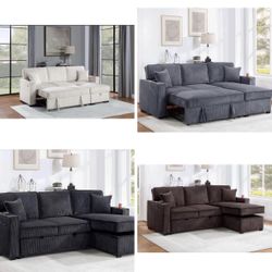 $380 . 2-P Convertible Sectional  Sleeper Sofa W/ Cupholder Sofa Storage & USB Ports  89”x 59”X36”H