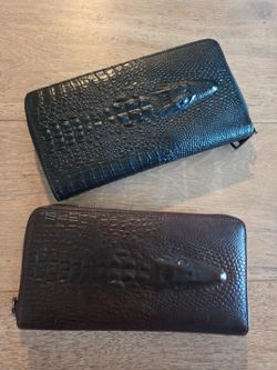Crocodile-Embossed Zip-Around Wallet