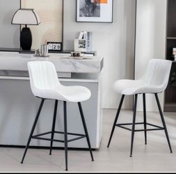 24’’ Bar Stools Set of 2 Modern Barstools White Bar Stools with Fabric Upholstery Counter Height Bar Stools with Low Back Stools for Kitchen Counter,