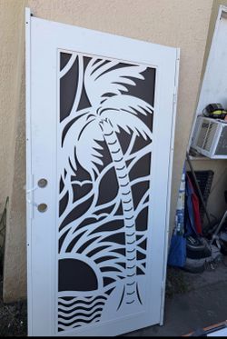 Playa 36 in. x 80 in. Left- Hand/Outswing White Aluminum Security Door with Meshtec Screen