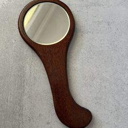 Vintage wood handmade handheld mirror