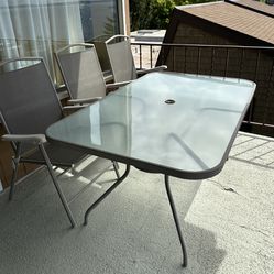 Outdoor Patio Furniture Set (Glass DiningTable + 6 Chairs + Umbrella)