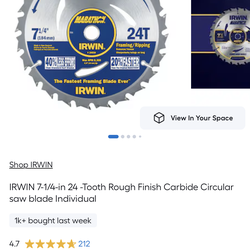 28 IRWIN 7-1/4” Circular Saw Blades 24T – New