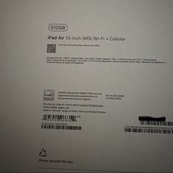  iPad Air. 13-inch Wi-Fi + Cellular 512GB 