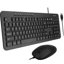 Wired Keyboard And Mouse Combo, Macally Slim Full Sized Ergonomic USB Keyboard And Mouse Wired - Quiet Wired Mouse And Keyboard - Wire Corded Keyboard