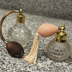 Vintage Style Glass Perfume Atomizer Bottles Set of 2