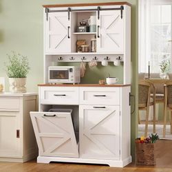 72-inch farm kitchen pantry cabinet with microwave holder