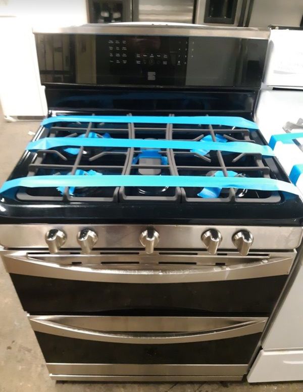 KENMORE STAINLESS STEEL DOUBLE OVEN 5 BURNERS GAS STOVE IN EXCELLENT
