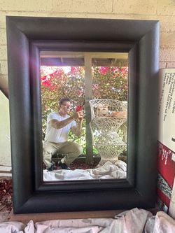 Black snake skin frame Neo deco mirror.