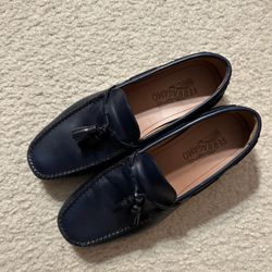 Ferragamo Loafers Size 9 Leather Navy