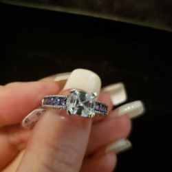 Sterling Silver Princess cut CZ with 8 tanzanite 