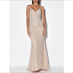 Lulus Luxe of Lifetime Beige Beaded Mermaid m/Maxi Dress