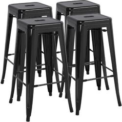 Set of 4 Metal Bar Stools, Vintage Counter Bar Stool, Stackable Chairs, Heavy Duty