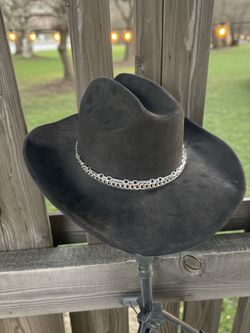Black Felt Cowboy Hat with Silver Chain Band