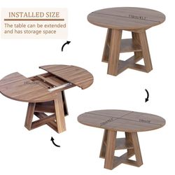 😀 43.3”~59” Extendable Round Dining Table for 4-8,Modern Kitchen Oval Dining Table with Removable Leaves Space Saving,Wood Base with Storage Shelf