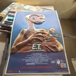 Vintage 1980s E.T. The Extra-Terrestrial Video Release Poster Pepsi Promo