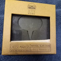 Brand New Four-piece Natural Slate Stone Marker Set For Cheese With Two Pieces Of Chalk