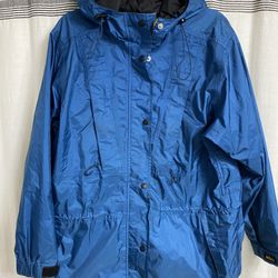 Vintage REI Gore-Tex Rain Jacket Coat Womens 12 Hooded Blue Outdoor Waterproof Hiking 90s
