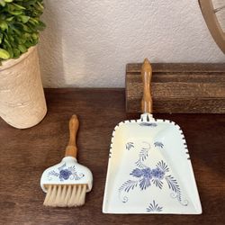 Vintage Porcelain Crumb Catcher With Brush