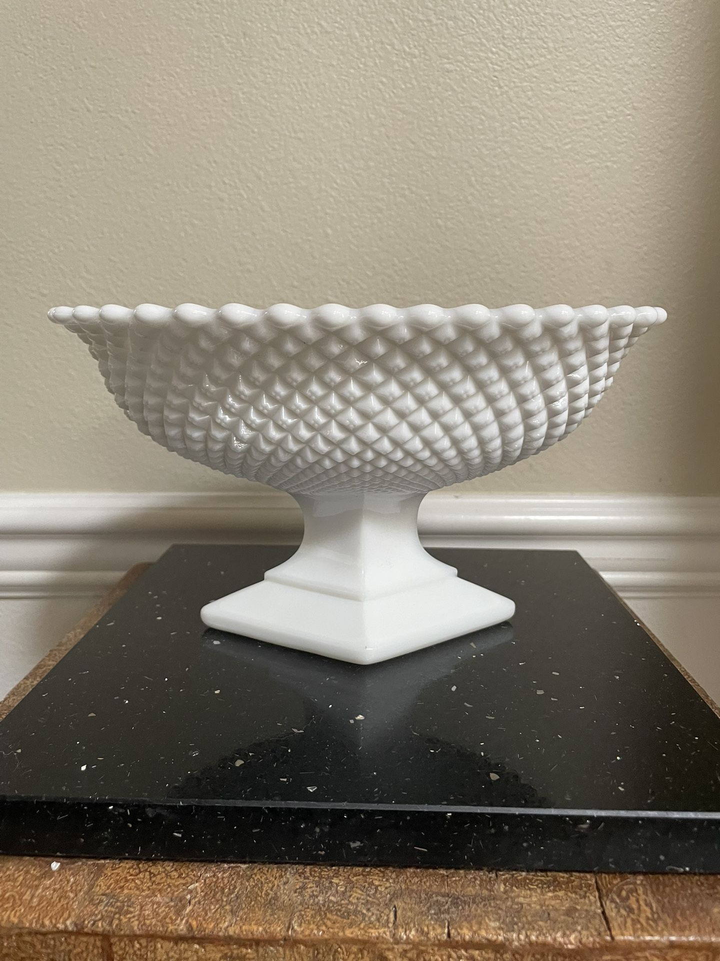 Vintage Westmoreland Milk Glass Diamond Pedestal Oval Bowl