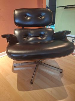 Black Vinyl "leather-look" mid century modern chair