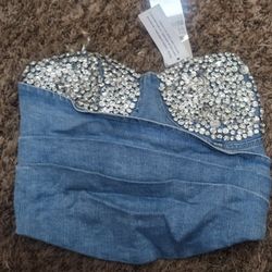 Blue Denim Jeans with Silver Accents