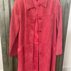 Rare Vintage Le Jo Ce Long Woman’s Hot Pink Swede Coat Size Large