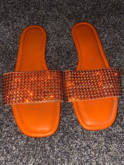 Orange Rhinestone Slide Sandals