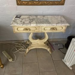 French Italian Marble Top Wooden Harp Table Entry Table Console 1960s Origjnal Vintage Antique 