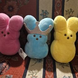 EASTER 3 PEEPS SOLID PINK, BLUE, & YELLOW PLUSH ANIMAL TOYS