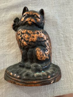 Finish Vintage Cast Iron Cat Doorstop with Copper