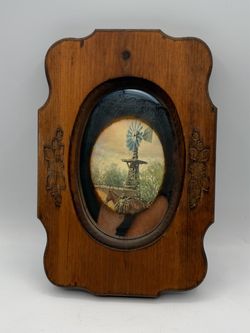 Vintage Wooden Western Windmill and Horse Wall Mirror Plaque