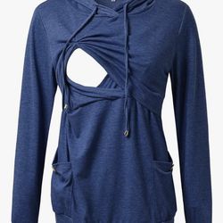Blue Nursing Hoodie Top Sweatshirt Long Sleeve medium