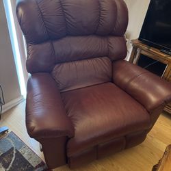 Lazy Boy Recliner Chair Large Leather Burgundy Lounger 