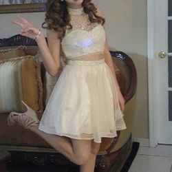 Two-Piece Champagne Party Dress – Size XS/S 