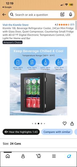 Kismile 18L Mini Beverage Refrigerator with Glass Door