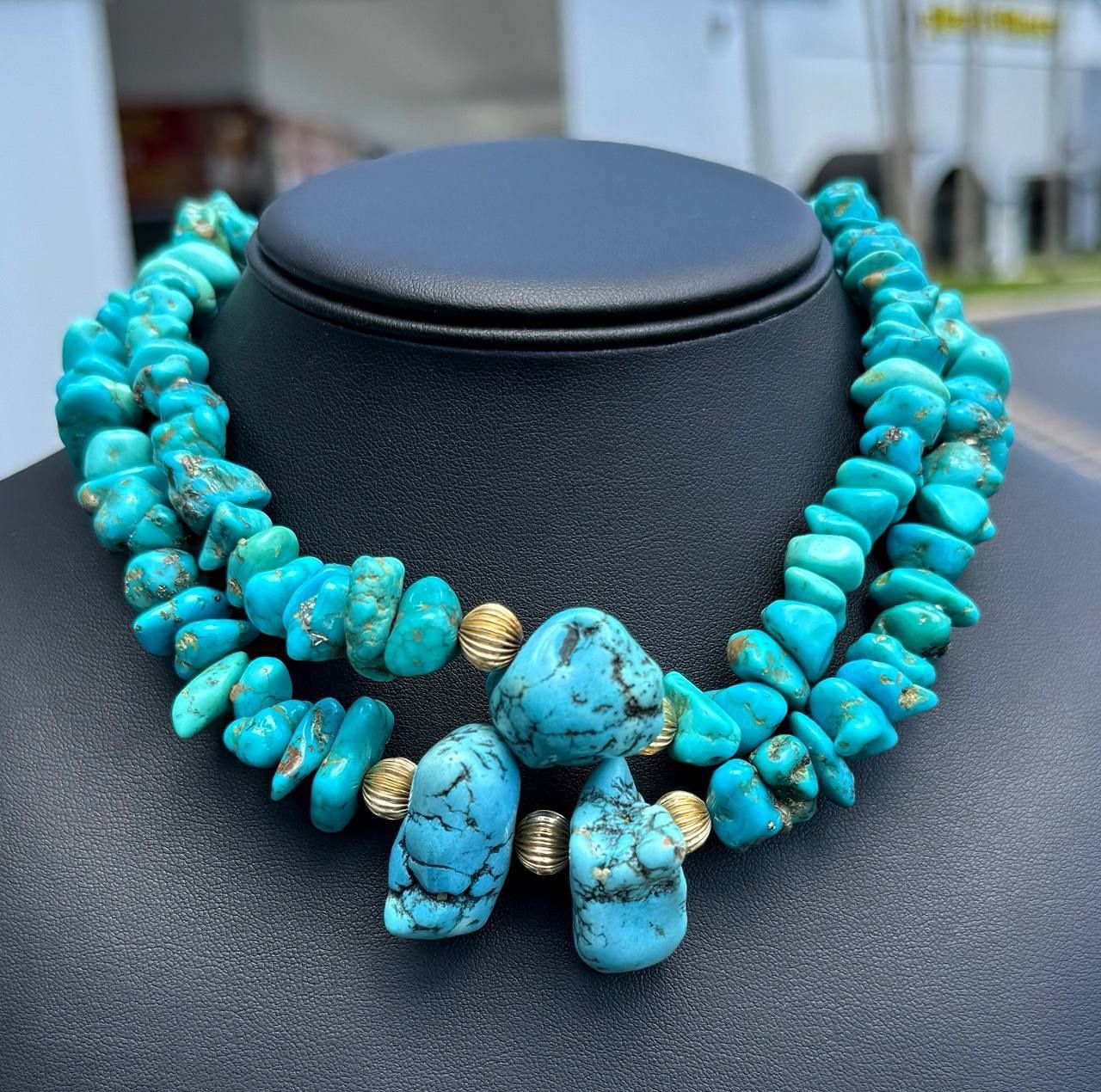 Jewelry Navajo Antique stainless steel plated yellow gold raw turquoise necklace chain 16" 15.0mm width 246.90g