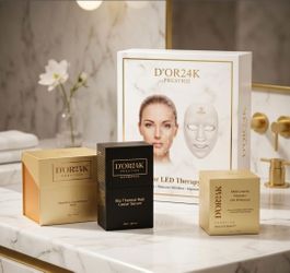 Luxury Skincare 4pc Bundle Lot - 7-Color LED Mask, Caviar & Vit C