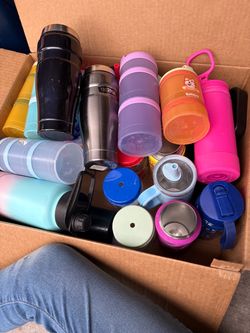 Multiple snack cups, plastic mason cups, and thermos cups.