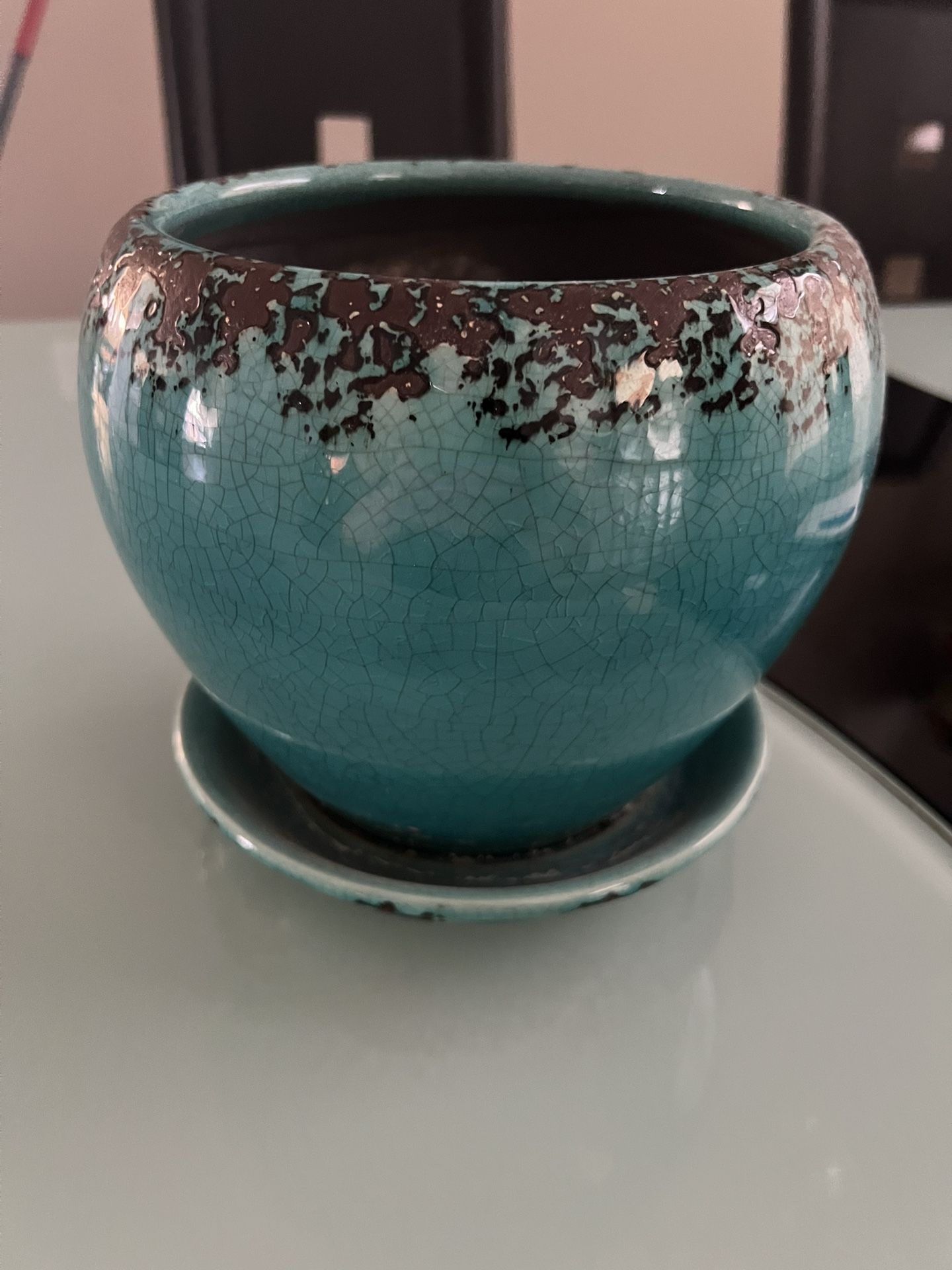 Teal Ceramic Flower Pot